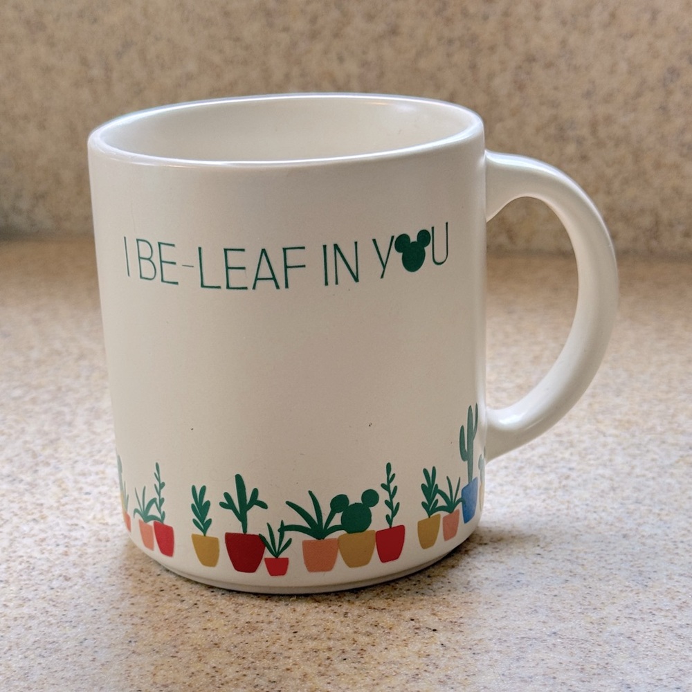 Disney Parks Mug I Be-Leaf In You Believe Colorful Plant Design Stoneware Cup